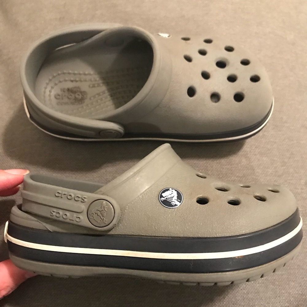 Gray andNavy Crocs